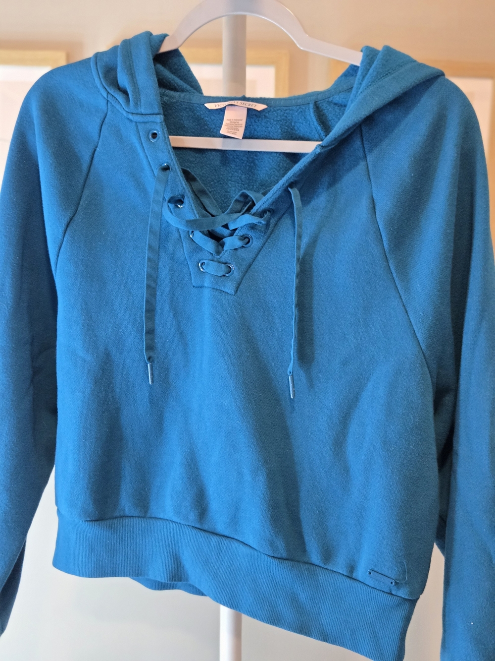 Victoria's Secret Teal Lace-Up Hoodie Sweatshirt
